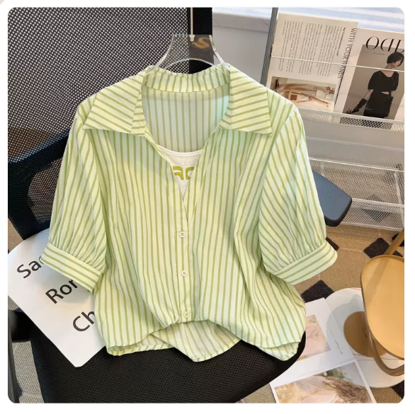 Short sleeve chiffon top (green size: S-3XL) (Please contact customer service to confirm the shipping size after placing an order)