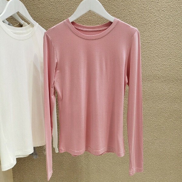 Thin Slim Crew Neck Long Sleeve Mask T-Shirt [Pink] [One Size 80-130 lbs]