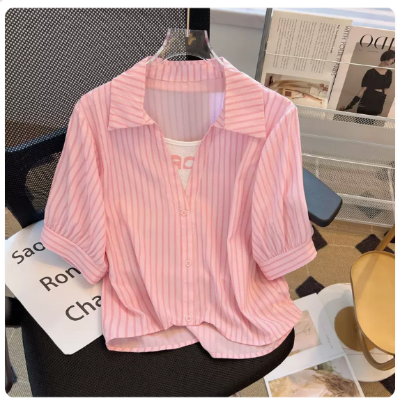 Short-sleeved chiffon top (pink size: S-3XL) (Please contact customer service to confirm the shipping size after placing an order)