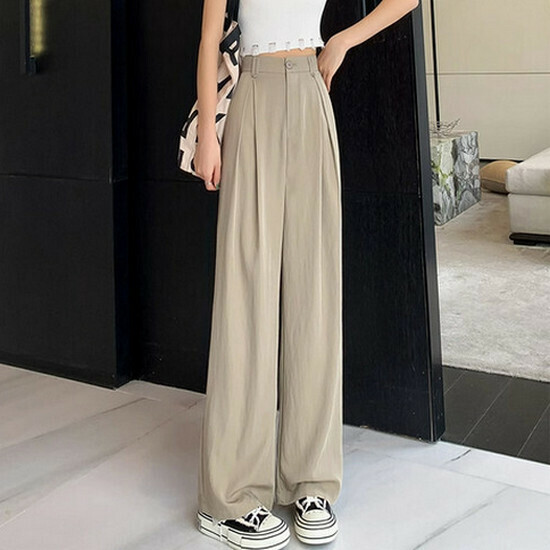 Hot Selling High Waisted Drapey Wide Leg Pants [Khaki Extra Long] [S-2XL] (Please contact customer service to confirm the delivery size after placing the order)