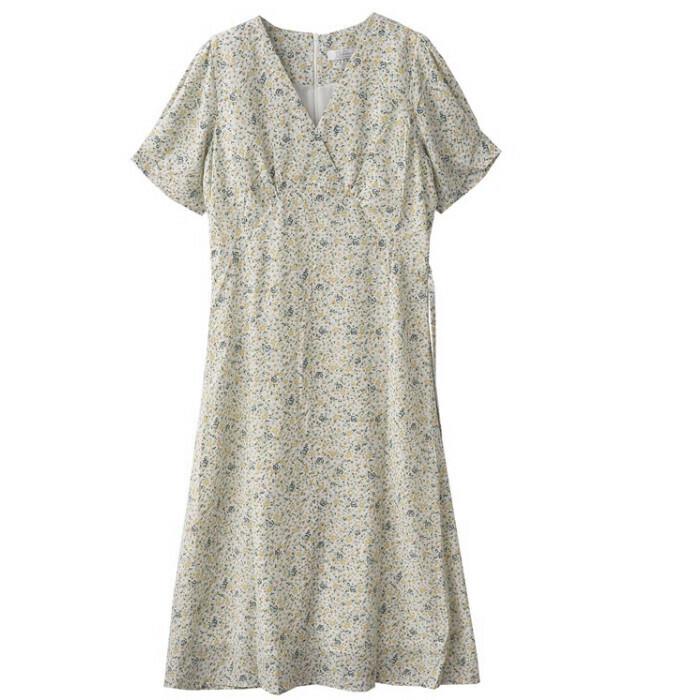 Hot selling floral V-neck dress [green] [Size S-L] (please contact customer service to confirm the delivery size after placing the order)