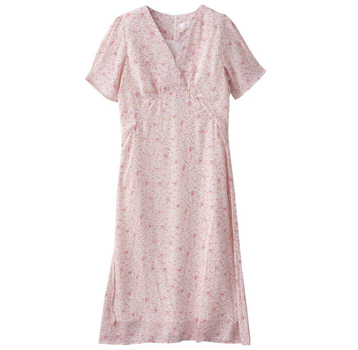 Hot selling floral V-neck dress [pink] [size L]
