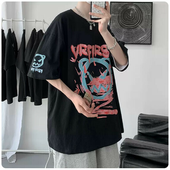 Short-sleeved T man (black [size S_5XL] (contact customer service to confirm the shipping size after placing an order)