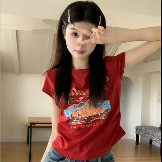熱賣圓領短袖T恤【夏日紅】【均碼】