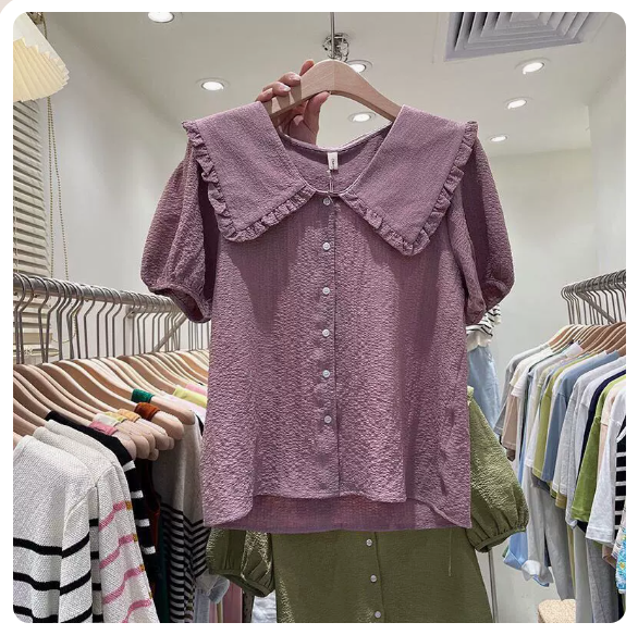Doll Neck Chiffon Shirt (Purple Size: S-3XL) (Please contact customer service to confirm the shipping size after placing an order)
