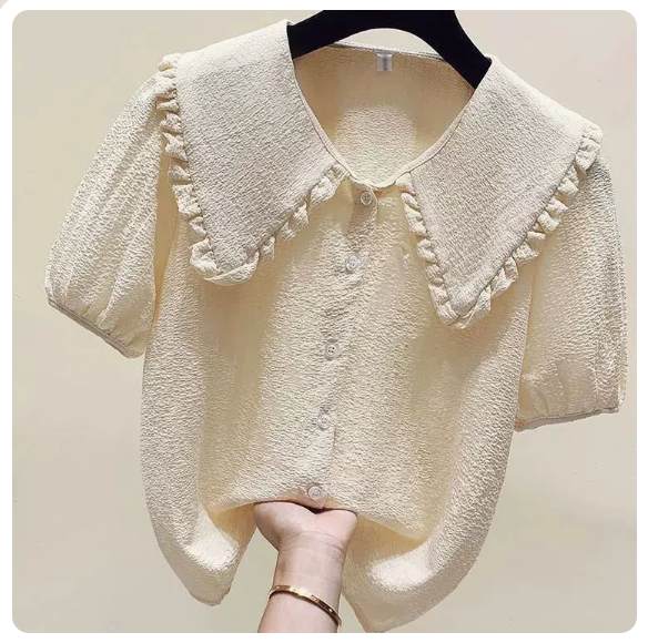 Doll Neck Chiffon Shirt (Apricot Size: S-3XL) (Please contact customer service to confirm the shipping size after placing an order)