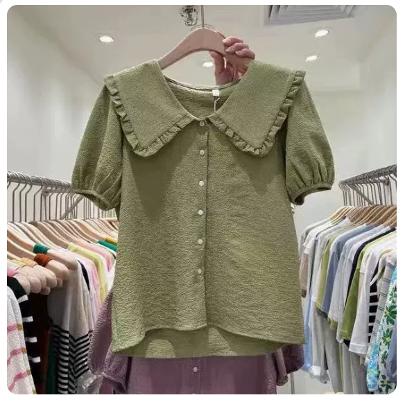 Doll Neck Chiffon Shirt (Green Size: S-3XL) (Please contact customer service to confirm the shipping size after placing an order)