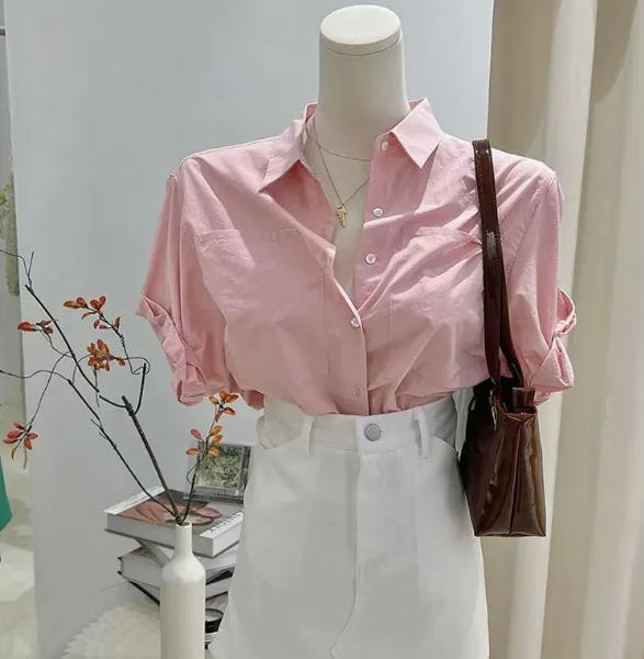 Thin cotton loose casual top (pink size: S-3XL) (please contact customer service to confirm the shipping size after placing an order)