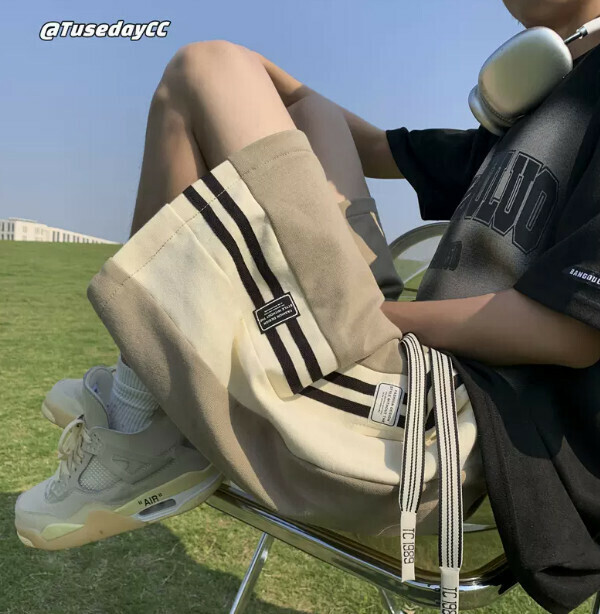 熱賣條紋短褲（卡其色M-2XL）（下單后聯繫客服確認發貨尺碼）
