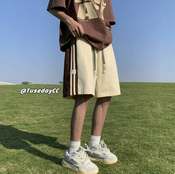熱賣條紋短褲（杏色M-2XL）（下單后聯繫客服確認發貨尺碼）