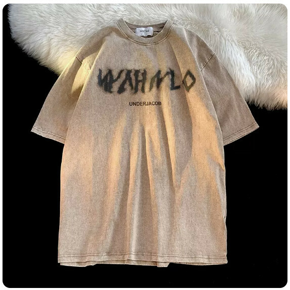 Retro Short Sleeve T-Shirt Men's Summer (Khaki [M_2XL size] (contact customer service to confirm the shipping size after placing an order)