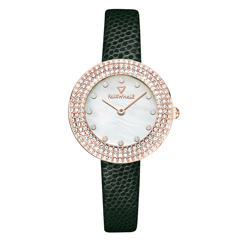 【Mark Fairwhale 馬克菲爾】FW-3390 優雅 鋯石鑲嵌 蛇紋皮革 女士 手錶-