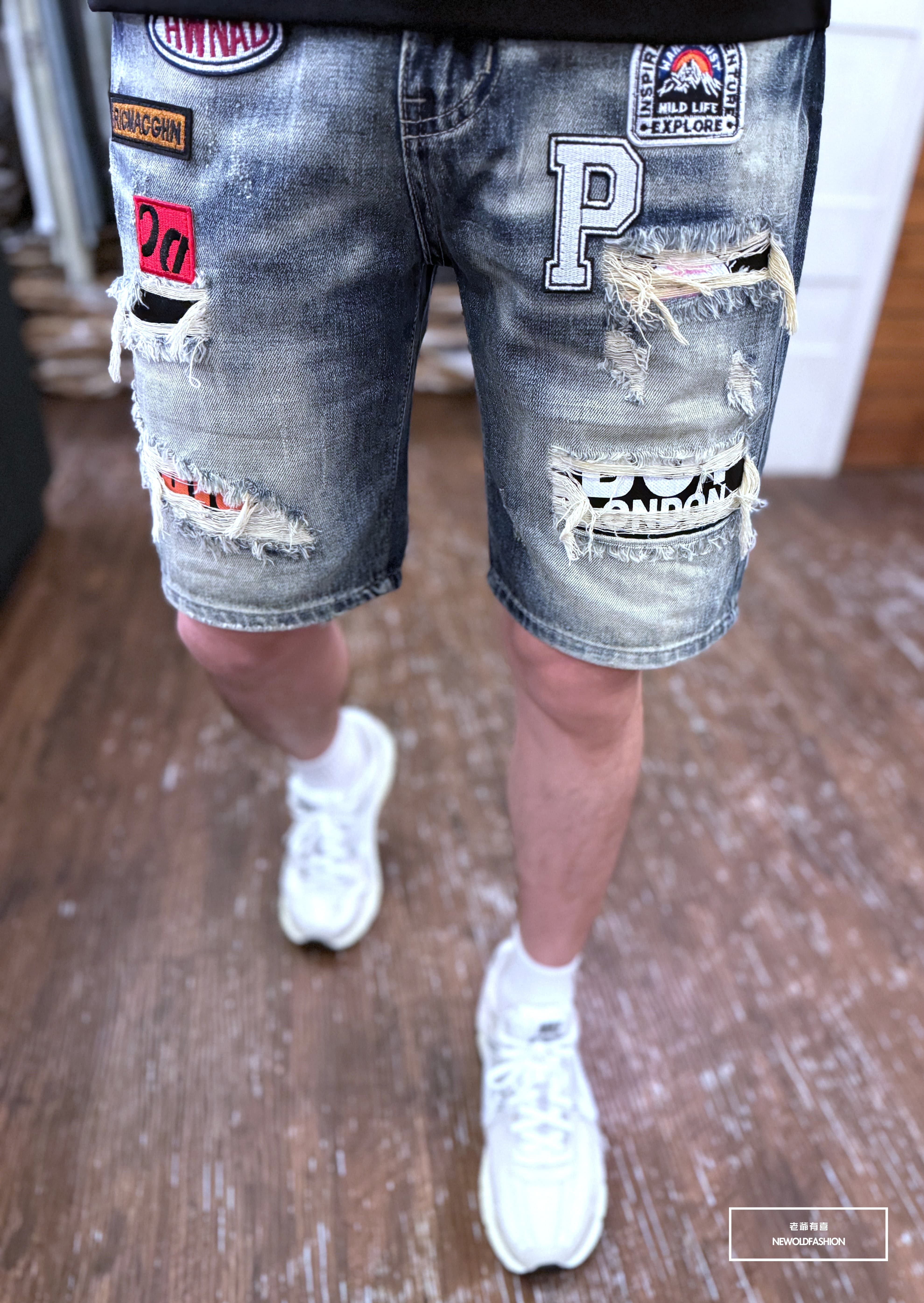 『新品上市』重磅P徽章補丁牛仔短褲(NOF2405335)