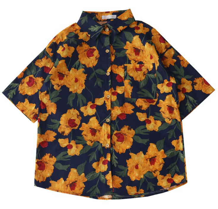 熱賣印花襯衫【黃色花朵】【均碼】
