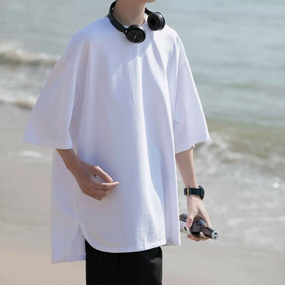 T-shirt slit short sleeve man (white [size M_2XL] (contact customer service to confirm the shipping size after placing an order)