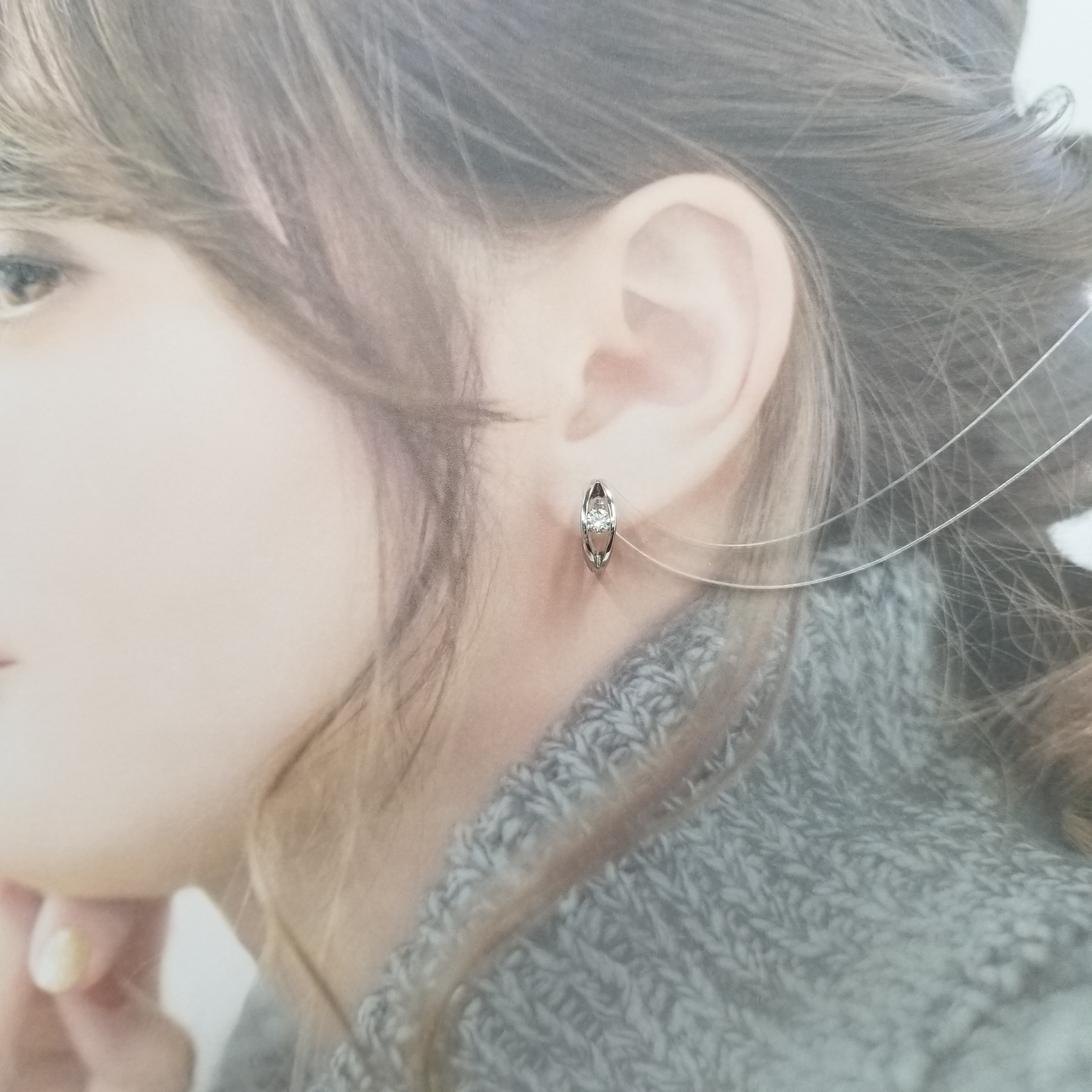 全新18K白金【主石41份鑽石】圈耳環