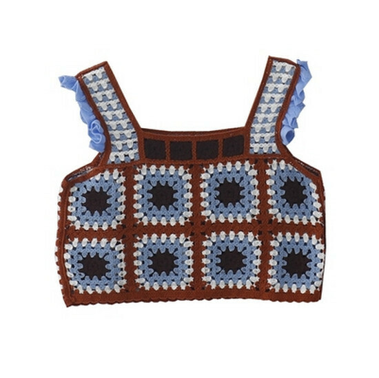 Hot selling crocheted hollow square collar camisole [khaki bottom] [one size fits all]
