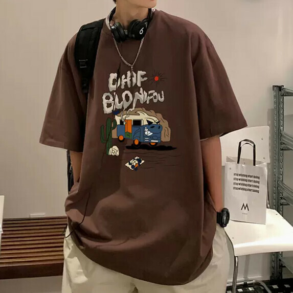 激抵復古短袖T恤男夏季（咖啡色【S_5XL碼】（下單後聯繫客服確認發貨尺碼）