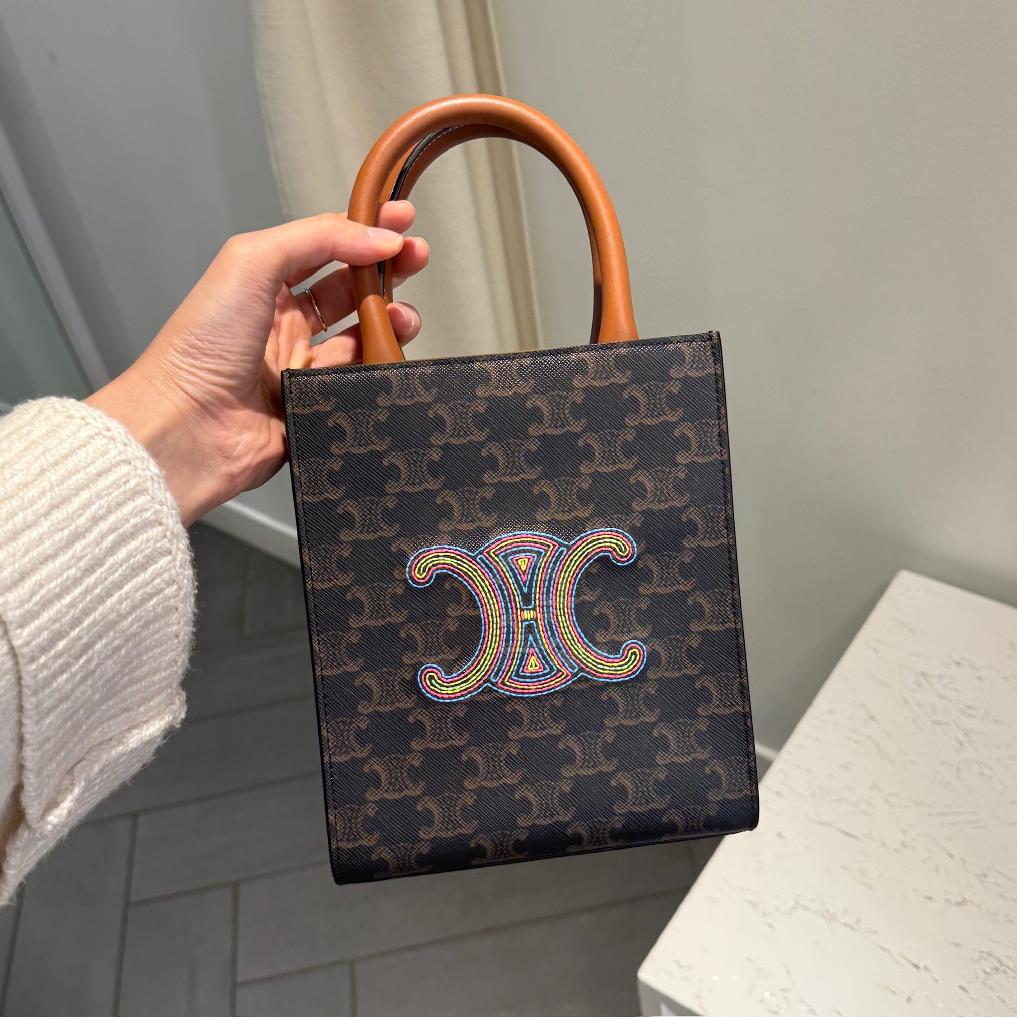 Celine Mini Cabas Vertical Triomphe Canvas Tote bag