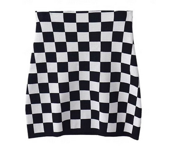 Hot Selling Knitted Skirt [Black and White Checkered] [One Size Fits All]