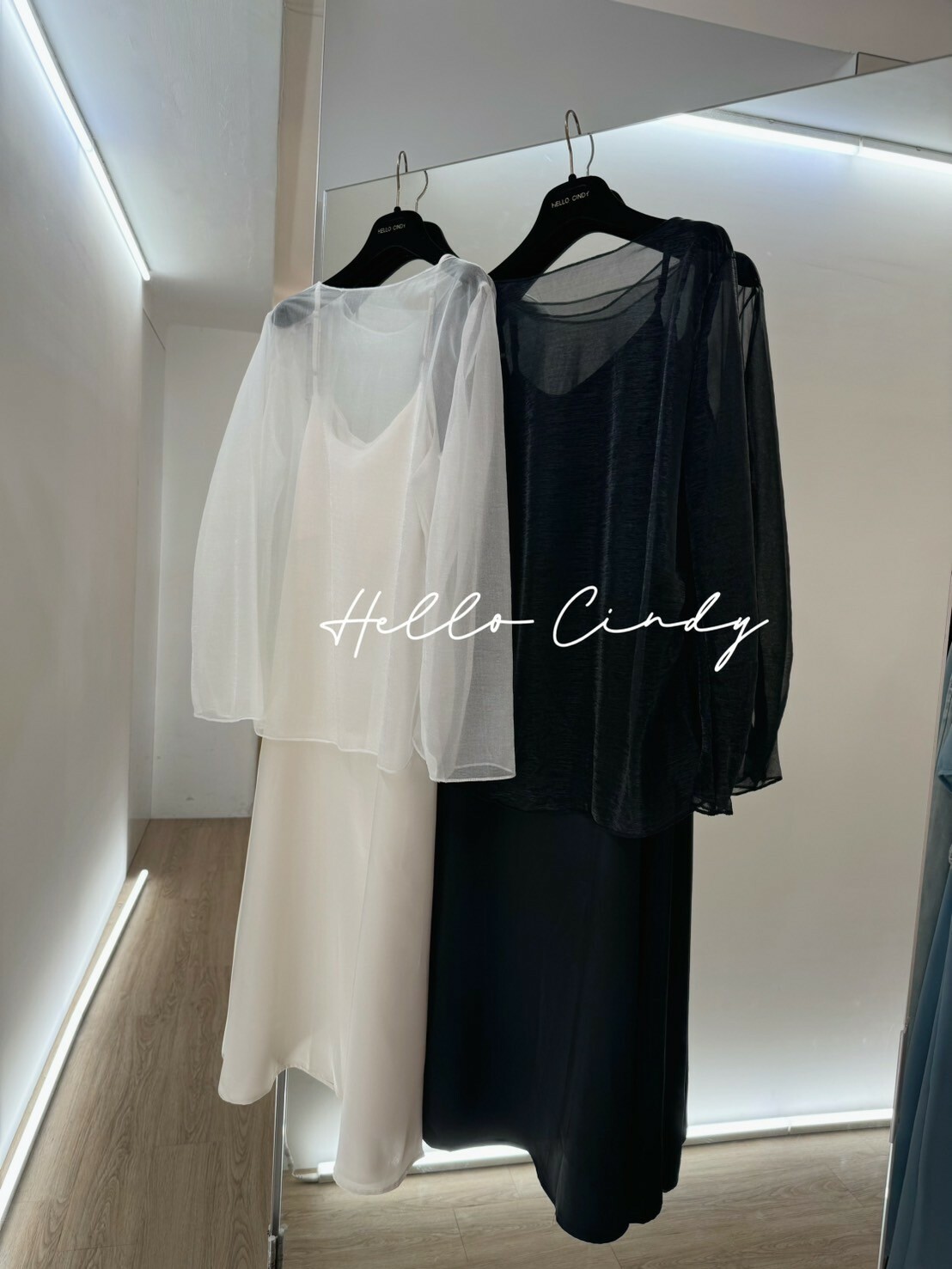 官網獨賣 V05017 現貨-自有品牌緞面洋裝+紗質上衣組