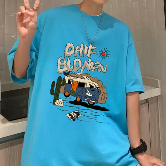 激抵復古短袖T恤男夏季（天藍色【S_5XL碼】（下單後聯繫客服確認發貨尺碼）