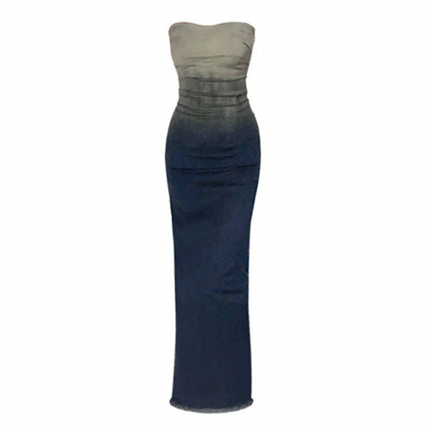 Hot selling tube top denim dress (gradient color S-L) (please contact customer service to confirm the delivery size after placing the order)