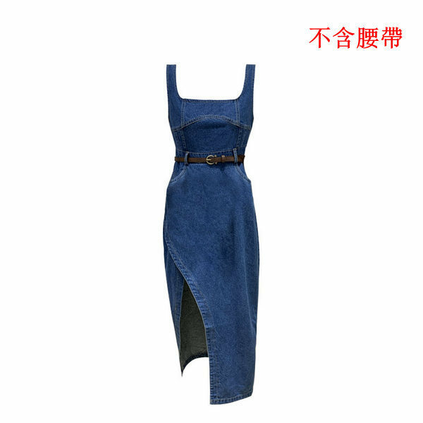 熱賣牛仔開衩背心連衣裙（藍色 S碼-L碼）（下單後請聯絡客服確認發貨尺碼）