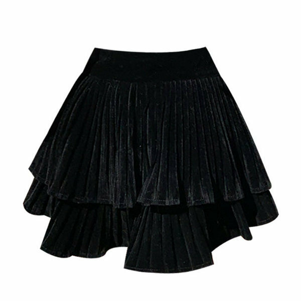 Hot selling corduroy double layer pleated skirt (black size S-L) (please contact customer service to confirm the delivery size after placing the order)