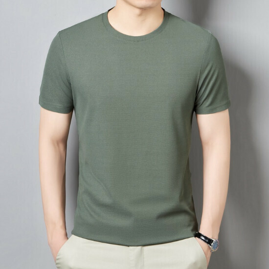 Solid color short-sleeved T-shirt [bean green] size [M-4XL] [contact customer service to confirm the shipping size after placing an order]