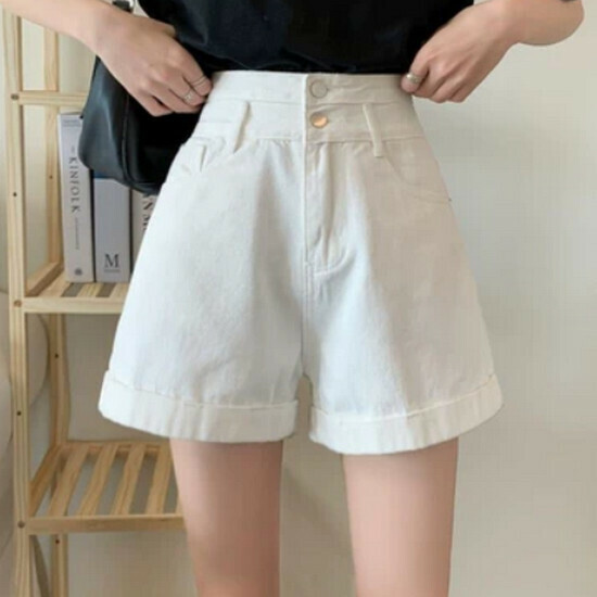 熱賣高腰牛仔短褲【白色】【S-2XL碼】(下單後請聯絡客服確認發貨尺碼)