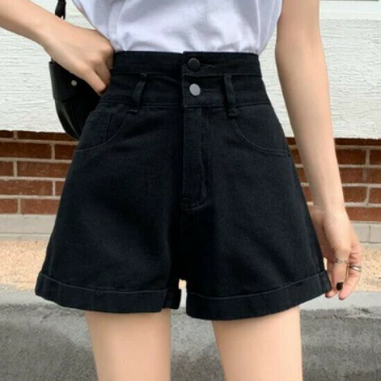 熱賣高腰牛仔短褲【黑色】【S-2XL碼】(下單後請聯絡客服確認發貨尺碼)