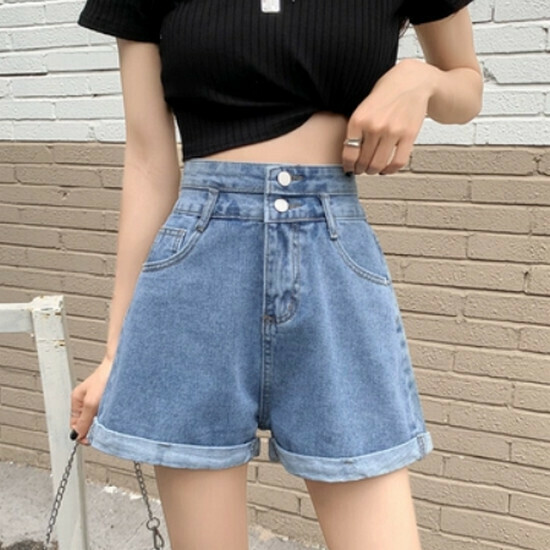 熱賣高腰牛仔短褲【藍色】【S-2XL碼】(下單後請聯絡客服確認發貨尺碼)