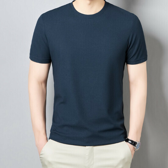Solid color short sleeve T-shirt [navy blue] size [M-4XL] [contact customer service to confirm the shipping size after placing an order]