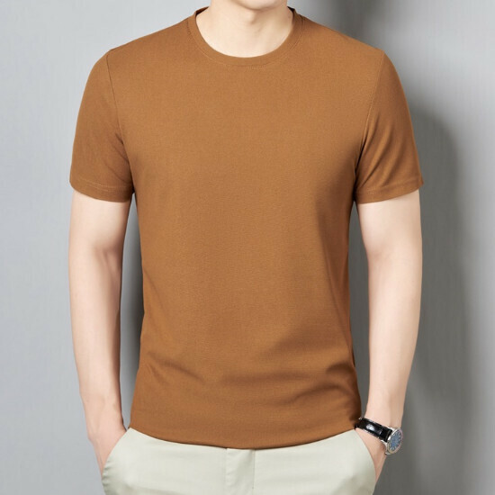 Solid color short sleeve T-shirt [Caramel] size [M-4XL] [Contact customer service to confirm the shipping size after placing an order]