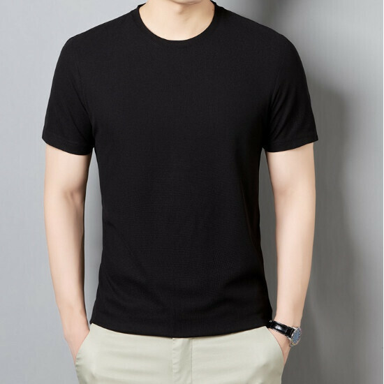 Solid color short sleeve T-shirt [black] size [M-4XL] [contact customer service to confirm the shipping size after placing an order]