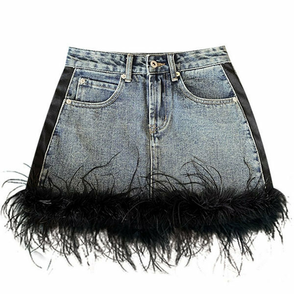 Hot selling spliced ​​high waist denim skirt (blue size S-L) (please contact customer service to confirm the delivery size after placing the order)