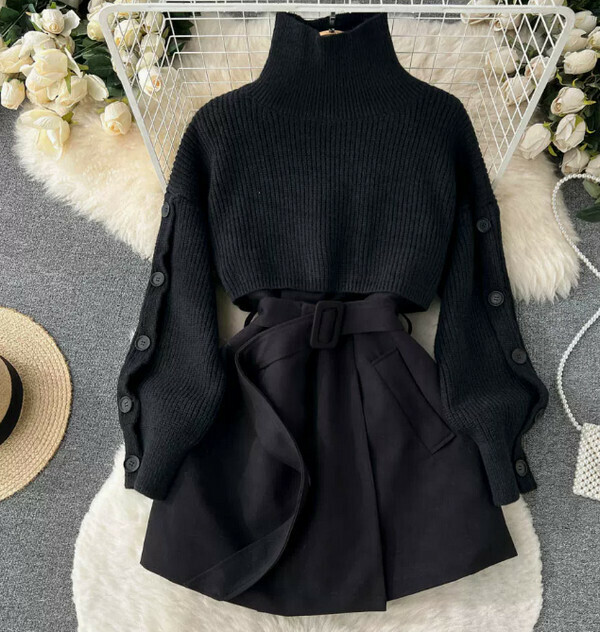Pear Body Suit - Top + Vest Skirt (Black) (M-4XL) (Contact customer service to confirm size after placing an order) 