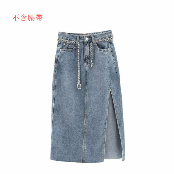 Hot selling high waist slit hip-covering denim skirt (blue size S)