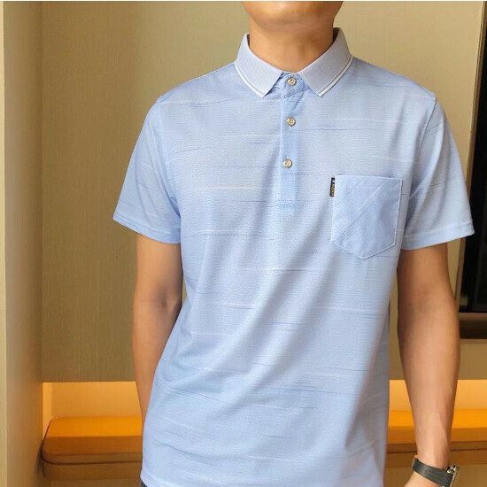 Lapel Short Sleeve T-Shirt [Blue Bar] Size [M-3XL] [Contact Customer Service to Confirm Shipping Size after Placing an Order]