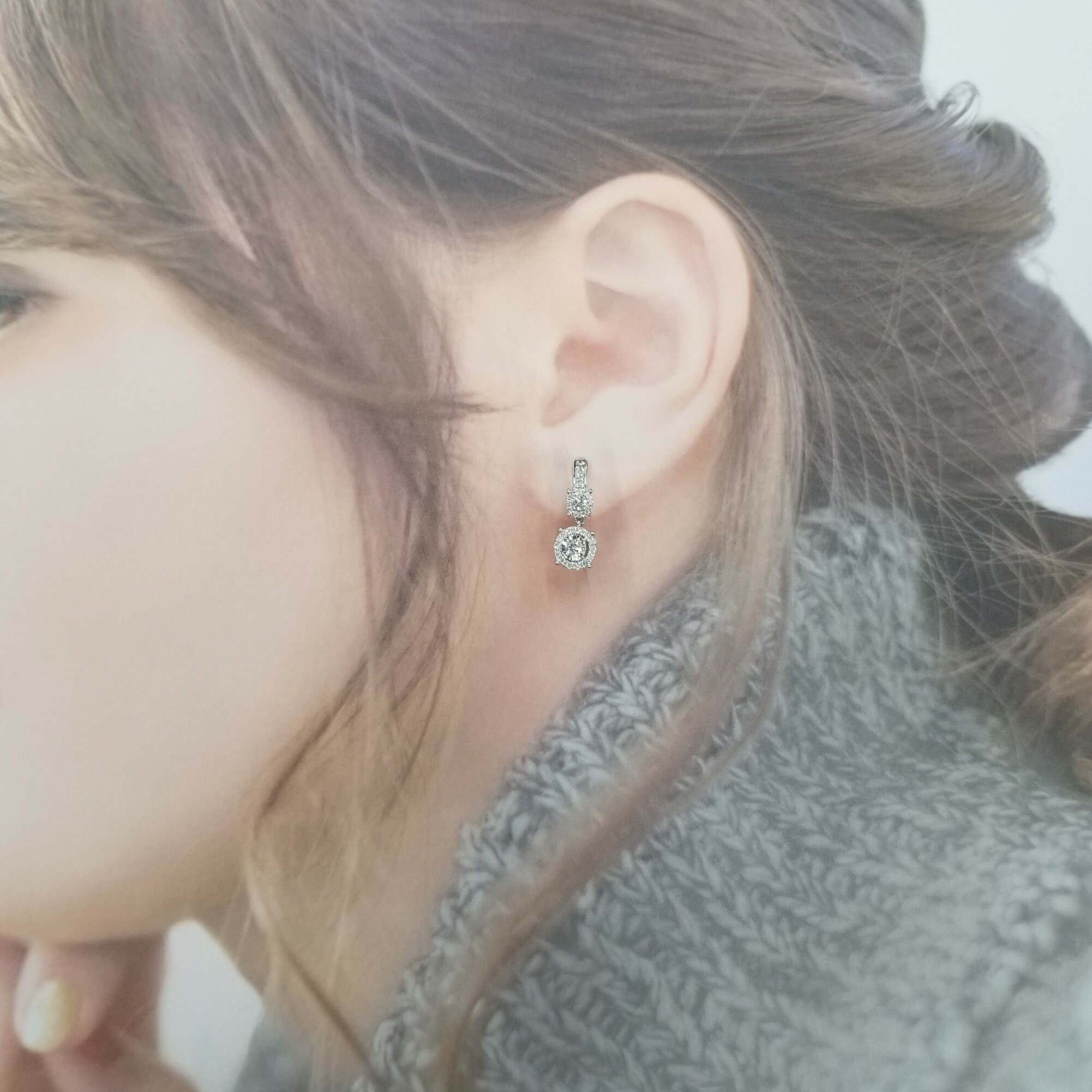 全新18K白金52份鑽石吊耳環