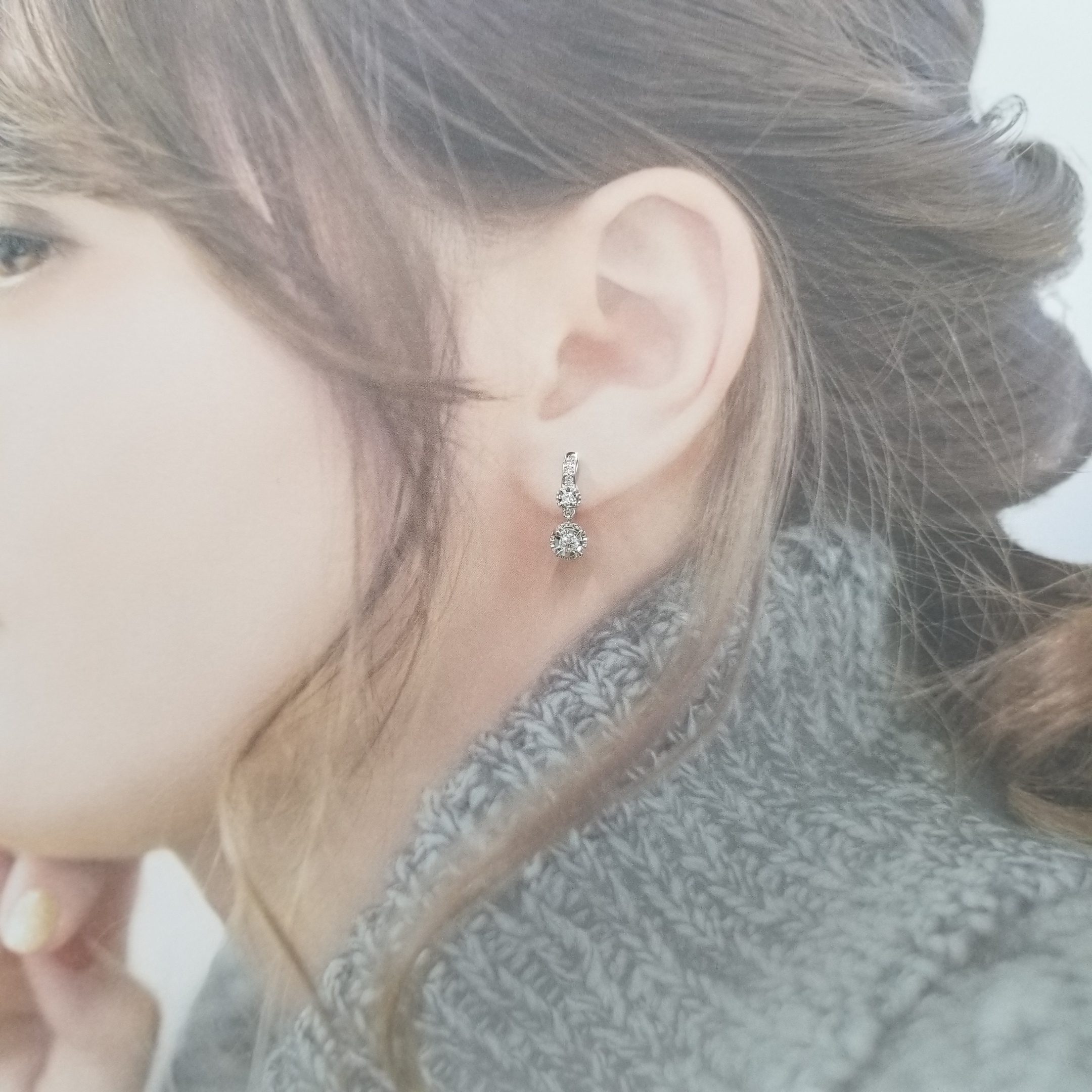 全新18K白金32份鑽石吊耳環