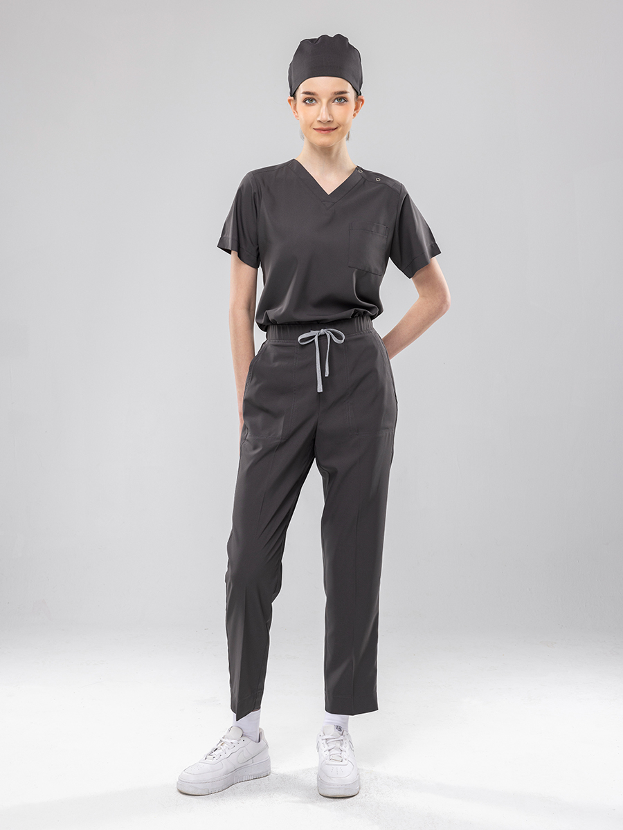 【 AC912-W7 】男女通用-鬆緊抽繩長褲-AC輕羽布-暗岩灰