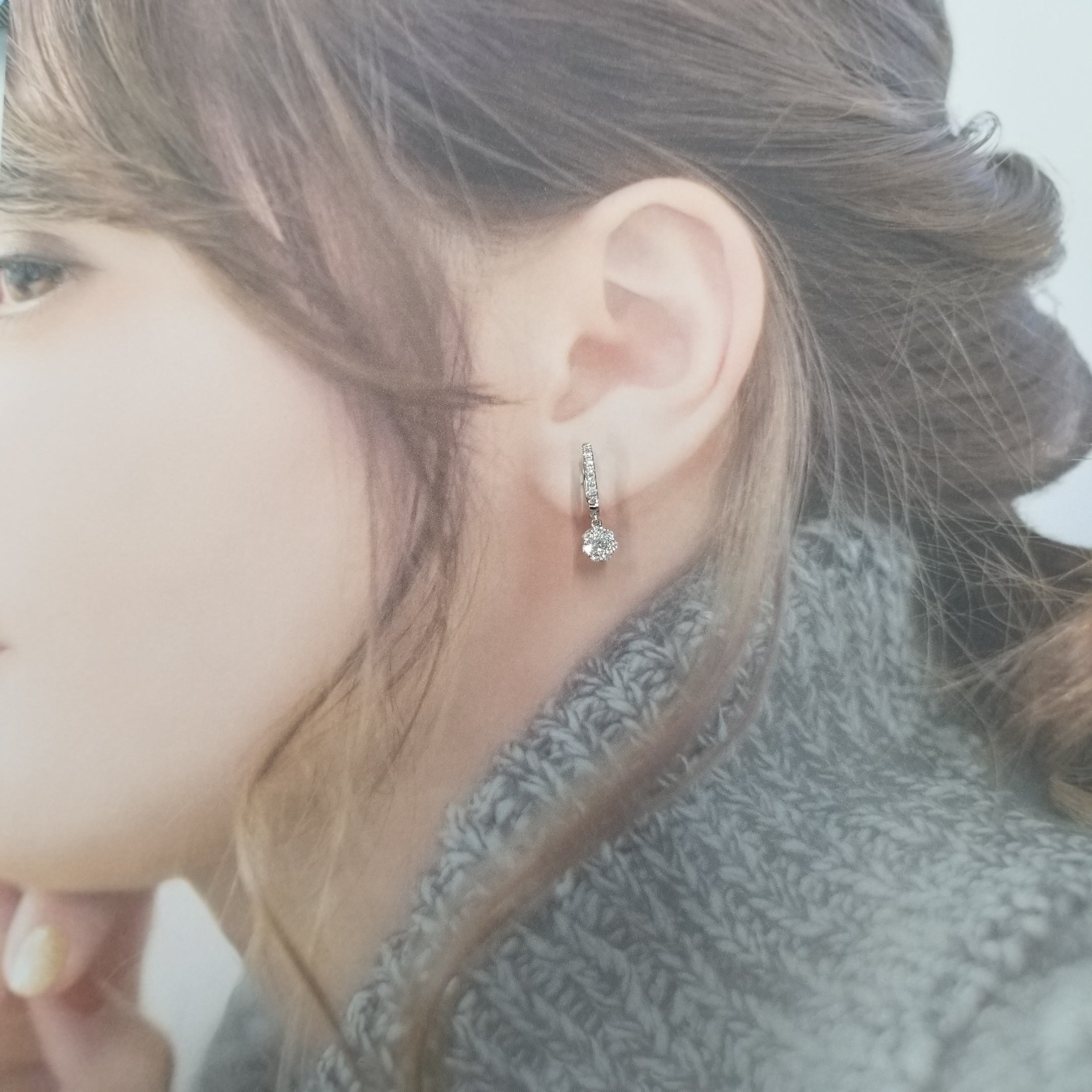 全新18K白金53份鑽石吊耳環