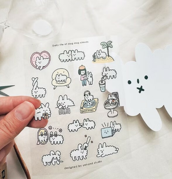 透明割型小貼紙 / 狗狗雲日常｜右手超人 臺灣