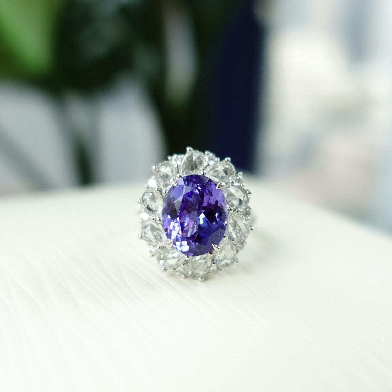 4.51ct薰衣草紫坦桑石18K金鑽石戒指/吊墜兩用款（帶GUILD證書）