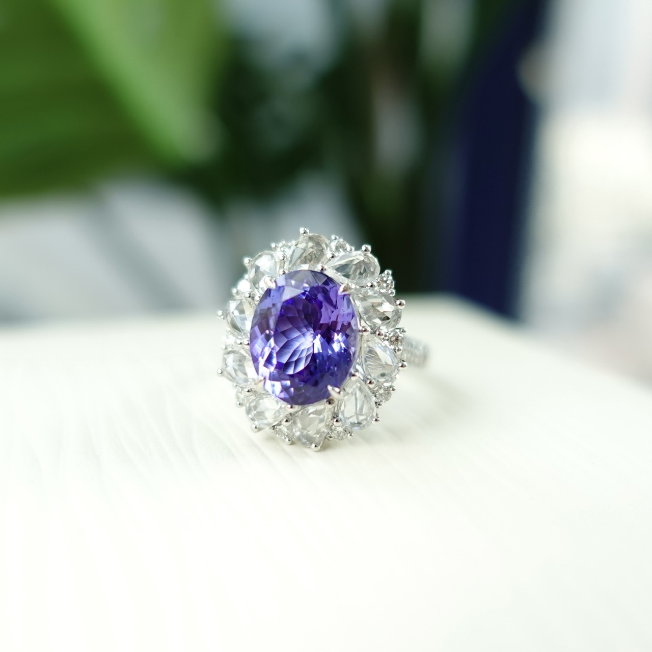 4.51ct薰衣草紫坦桑石18K金鑽石戒指/吊墜兩用款（帶GUILD證書）