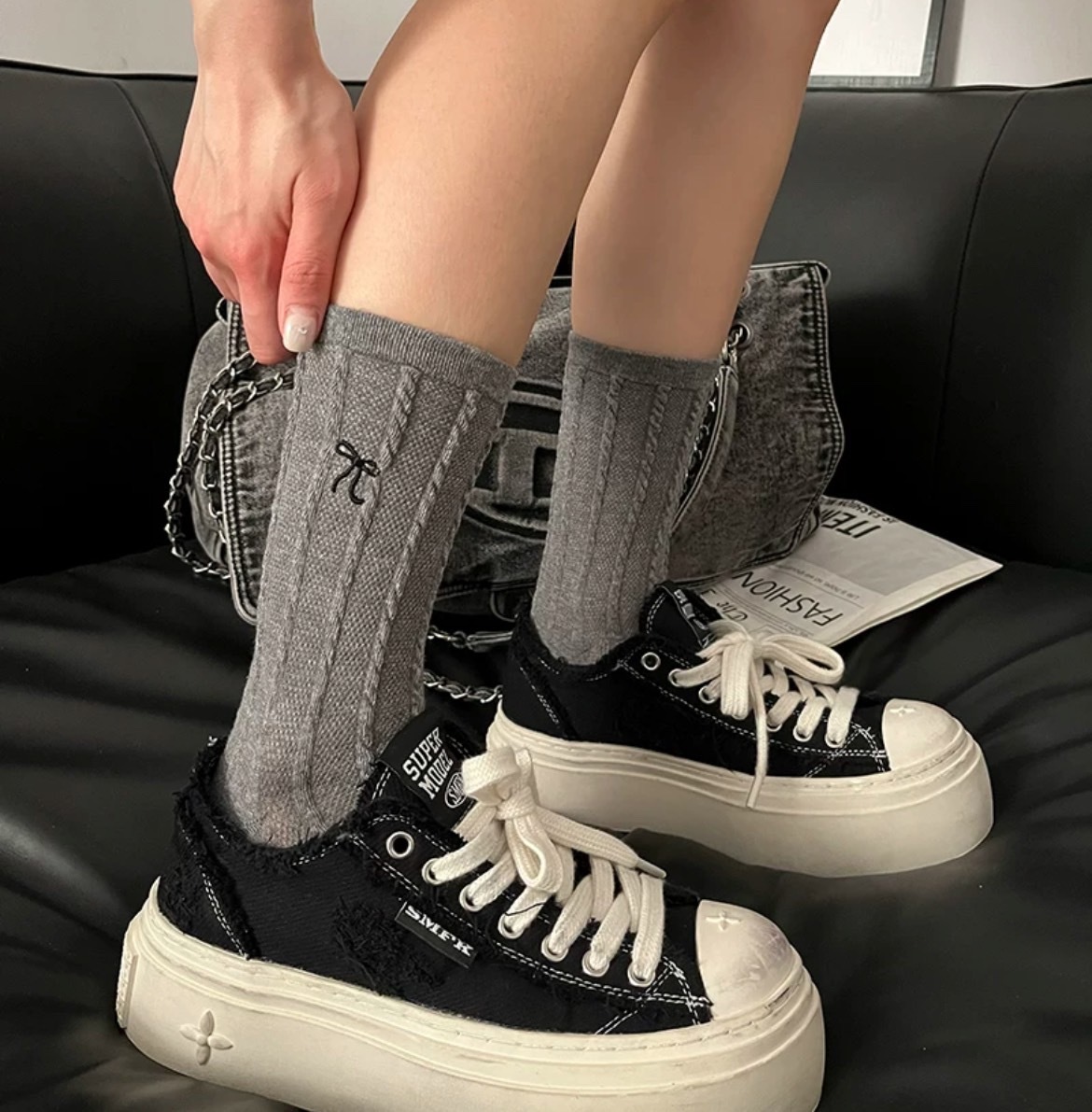 韓版蝴蝶結小腿襪/三色/二款