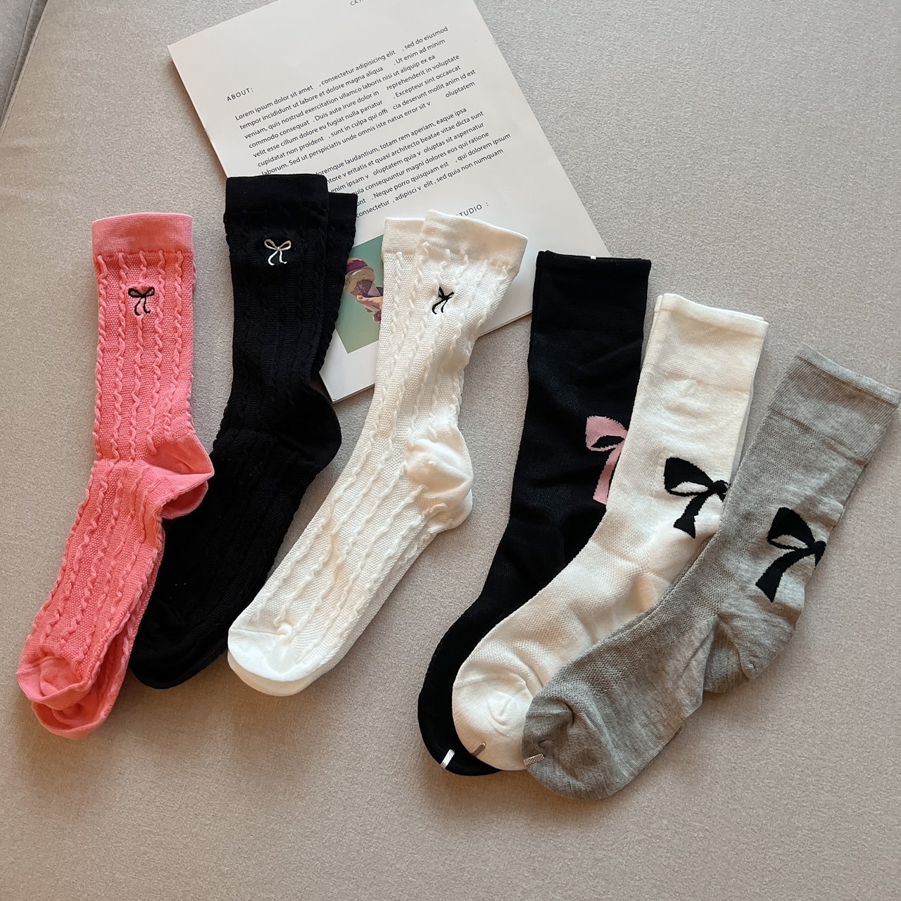 韓版蝴蝶結小腿襪/三色/二款