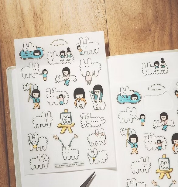 YO HAND STUDIO PRINT ON STICKER DOG DOG CLOUD